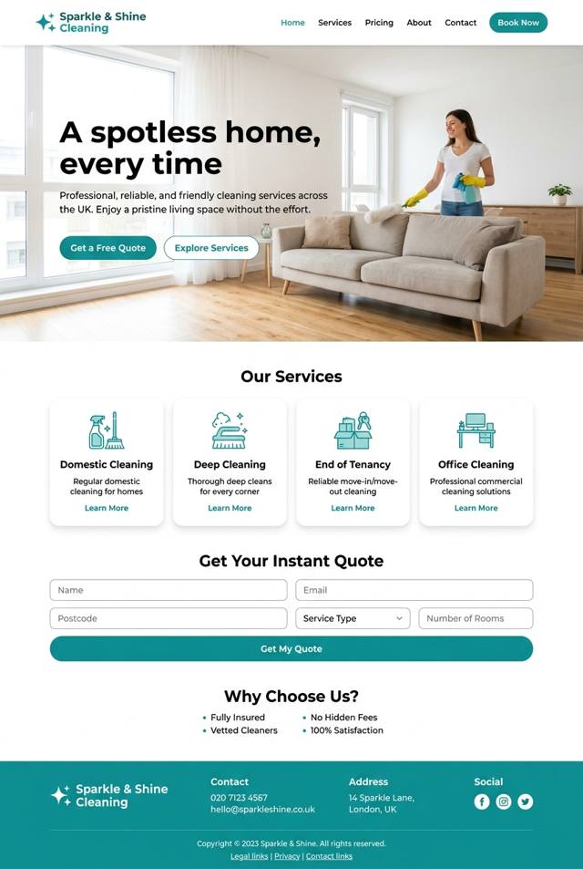 Example PageDone website for a Cleaning company